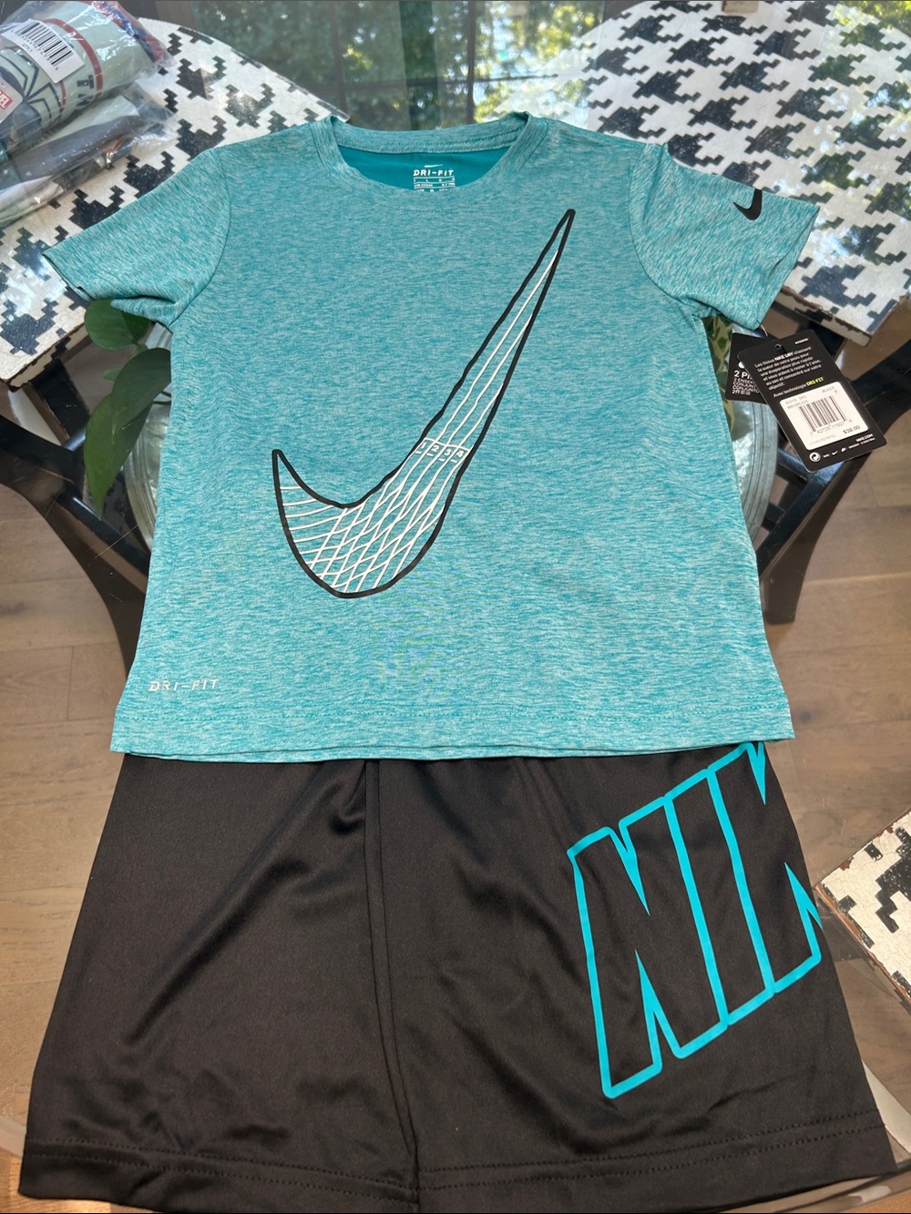 Nike Teal and Black Boys' Dri-FIT Tee & Shorts Set